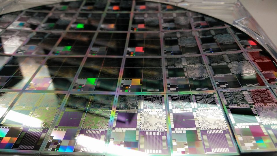 A semiconductor wafer of microelectronic chips